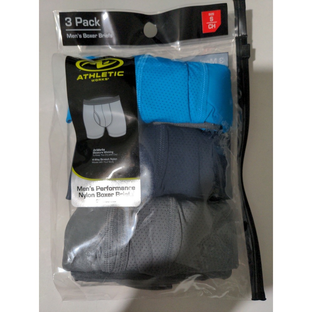 Men's Athletic Works 3 Pack Nylon Boxer Briefs Size Small